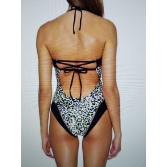 SOLUNA SWIM Into The Wild Bandeau One-Piece Swimsuit NEON LEOPARD Size Small (S) - Picture 2 of 15
